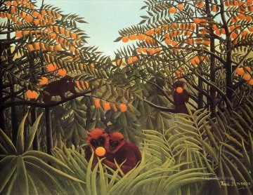 Enrique Rousseau Painting - simios en el naranjal Henri Rousseau Postimpresionismo Primitivismo ingenuo